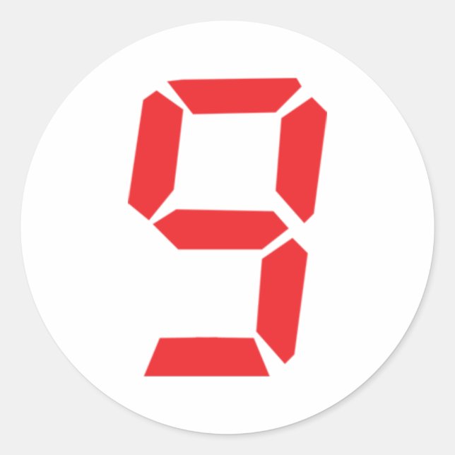 Adesivo 9 nove números digitais do despertador vermelho (Frente)