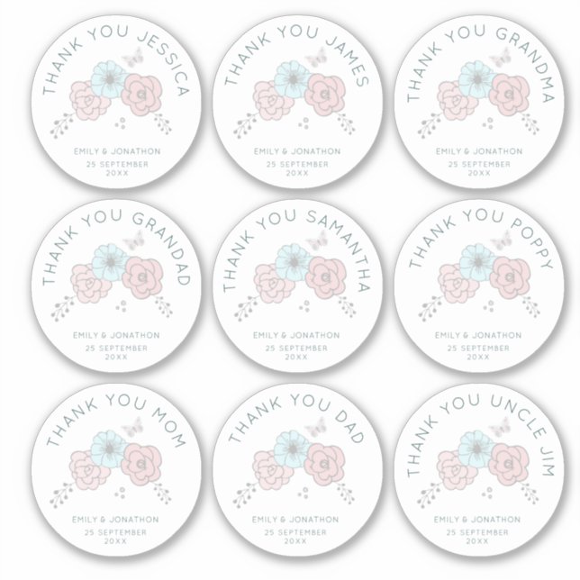 Adesivo 9 Obrigados De Nome Individual Pequeno Casamento D (Frente)