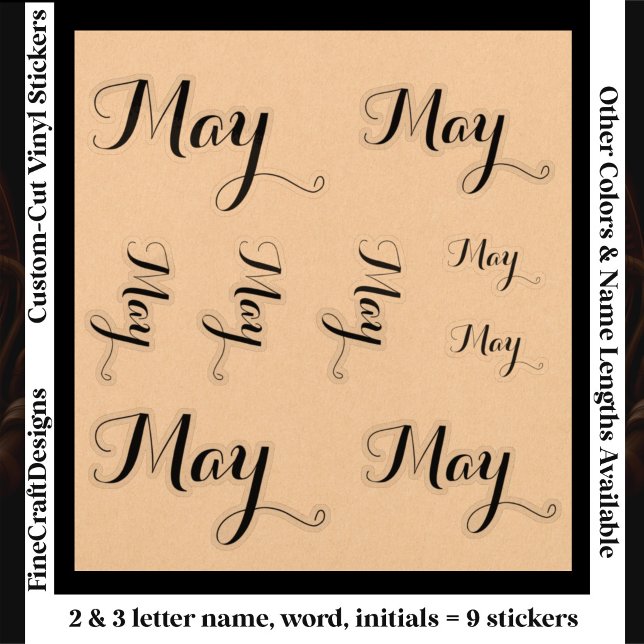 Adesivo 9 Palavra Nome Personalizado, 2-3 letras Elegante  (Criador carregado)