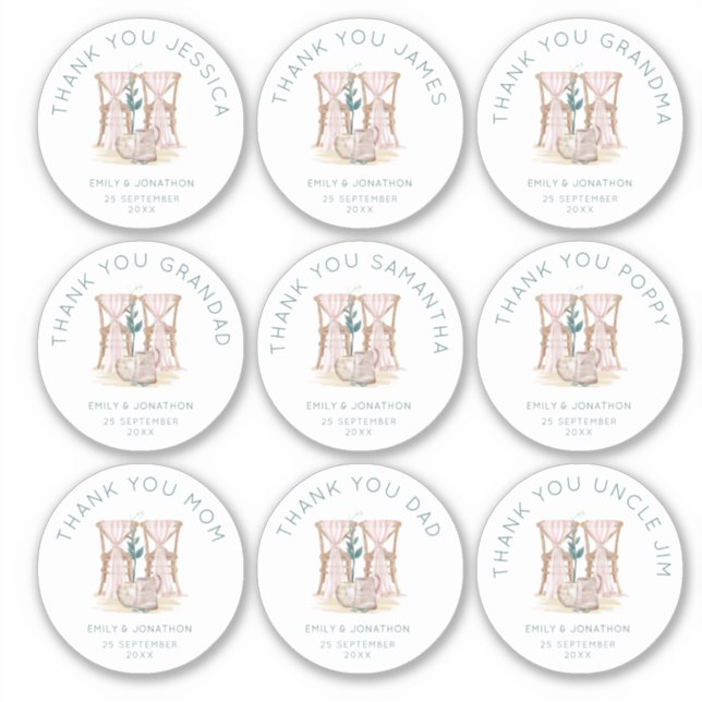 Adesivo 9 pequenos nomes individuais Obrigado Presidências (Frente)