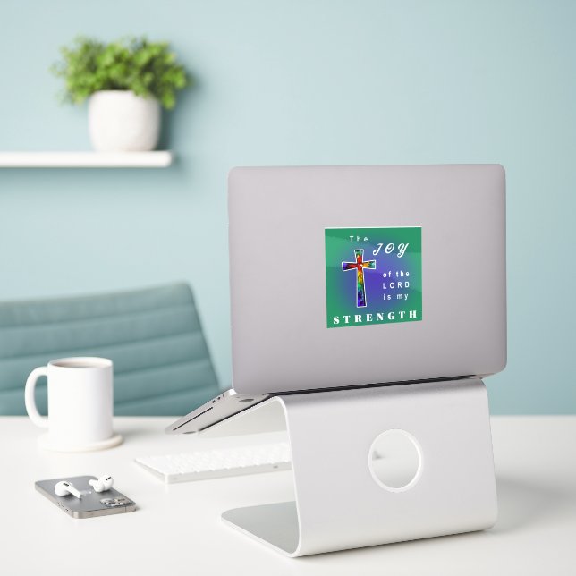 Adesivo A Alegria do Senhor é a minha Força (Laptop na mesa)