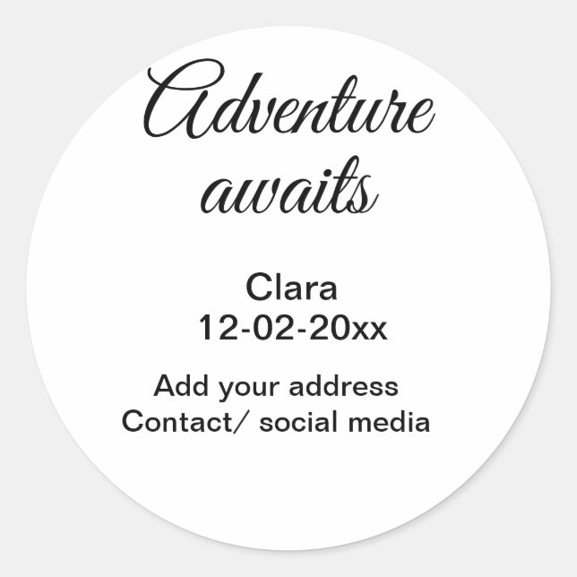 Adesivo A aventura começa a adicionar nome data ano local (Frente)