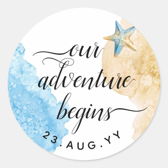 Adesivo A Aventura Começa Casamento De Praia Costeira Por  (Frente)