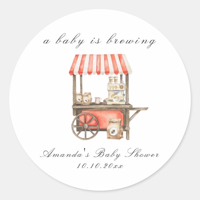 Adesivo A Baby Is Brewing Coffee Cart Baby Shower (Frente)