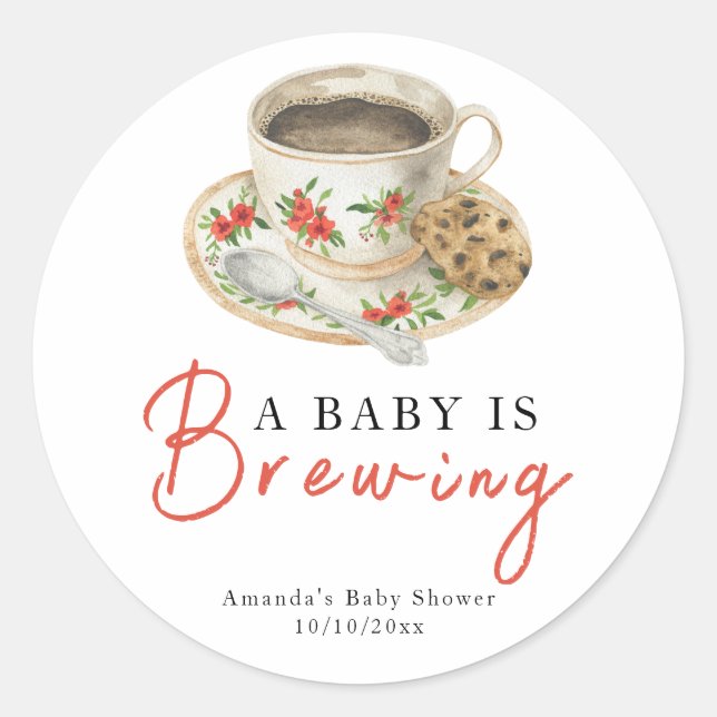 Adesivo A Baby Is Brewing Coffee Cup Baby Shower (Frente)