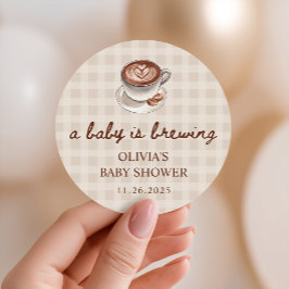 Adesivo A Baby is Brewing Gingham Coffee Baby Shower Favor