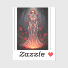 Adesivo A bony girl wears a wedding dress in a forest. 