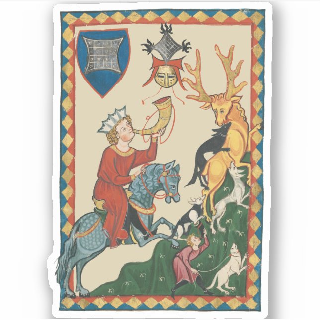 Adesivo A Caça Stag, Arte Medieval do Século 14 (Frente)