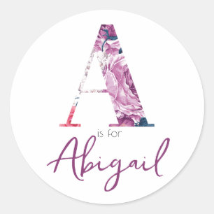 Adesivo A é para Abigail Baby Name Reveal Floral Vintage