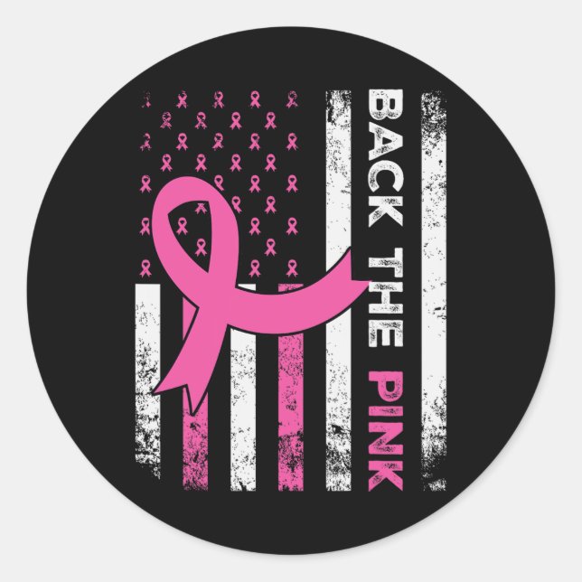 Adesivo A Fita Rosa, Bandeira Americana, Cancer da Mama Aw (Frente)