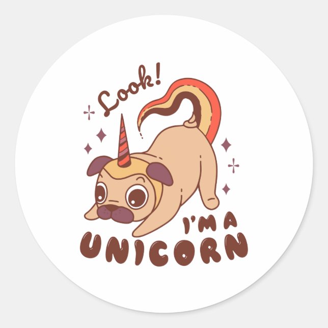 Adesivo A funny pug unicorn Look I'm a Unicorn (Frente)
