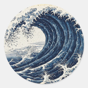 Adesivo A Grande Onda de Índigo — Estilo Xilogravura