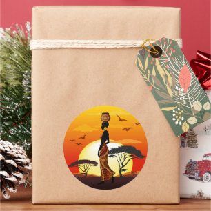 Adesivo A linda mulher africana Silhouette sobre os sóis a