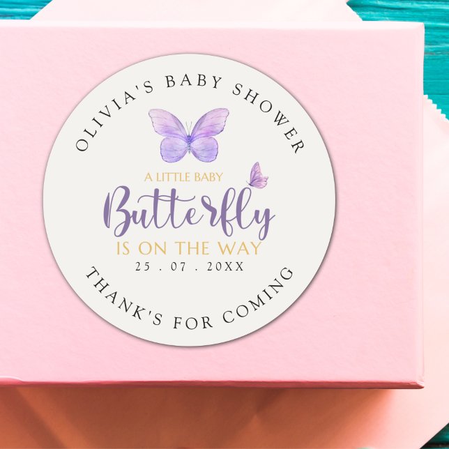 Adesivo A Little Baby Butterfly is on The Way Baby shower (Criador carregado)