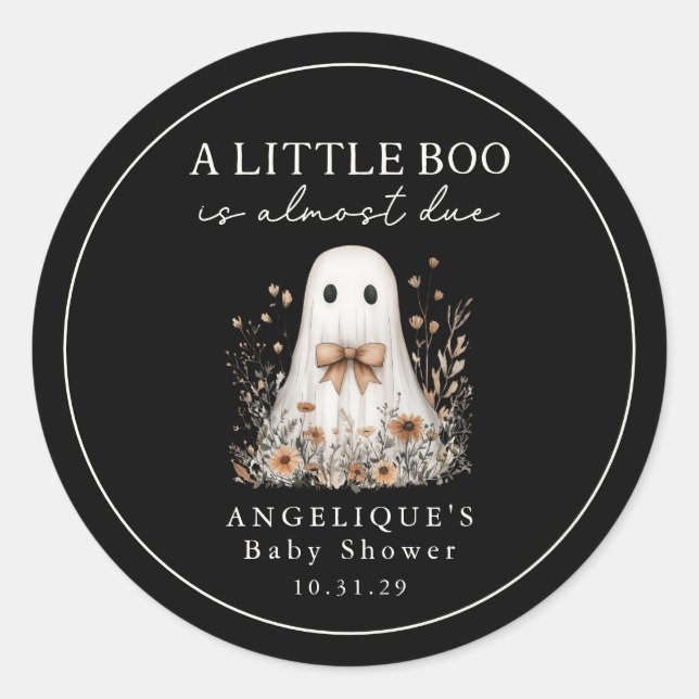Adesivo A Little Boo Ghost Wildflowers Baby Shower  (Frente)