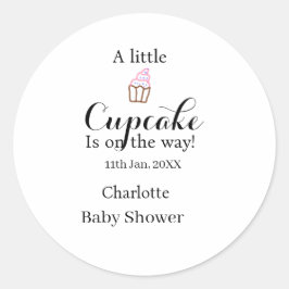 Adesivo A little cupcake is on its way baby shower name da