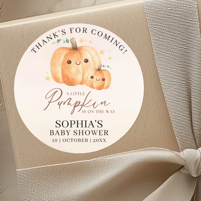 Adesivo "A Little Pumpkin" Baby Shower – Fall Theme (Criador carregado)
