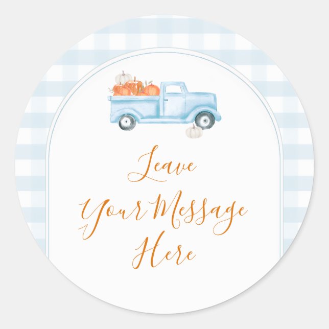 Adesivo A Little Pumpkin Blue Truck Gingham Your Message (Frente)