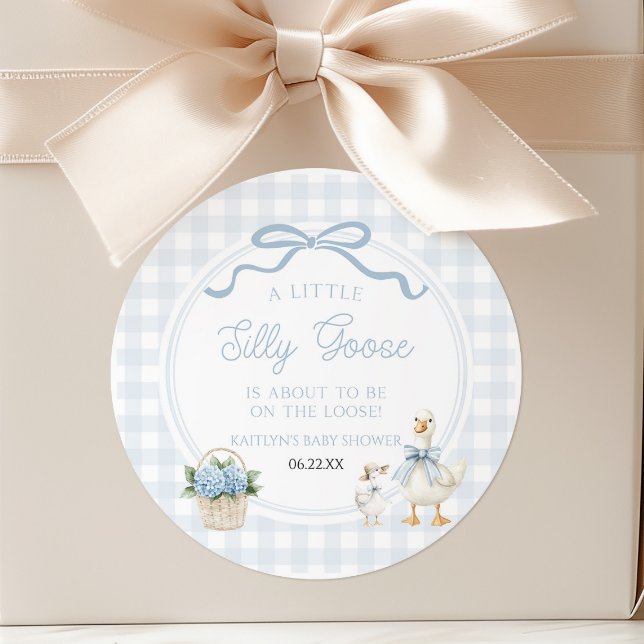 Adesivo A Little Silly Goose Blue Floral Bow Baby Shower (Criador carregado)