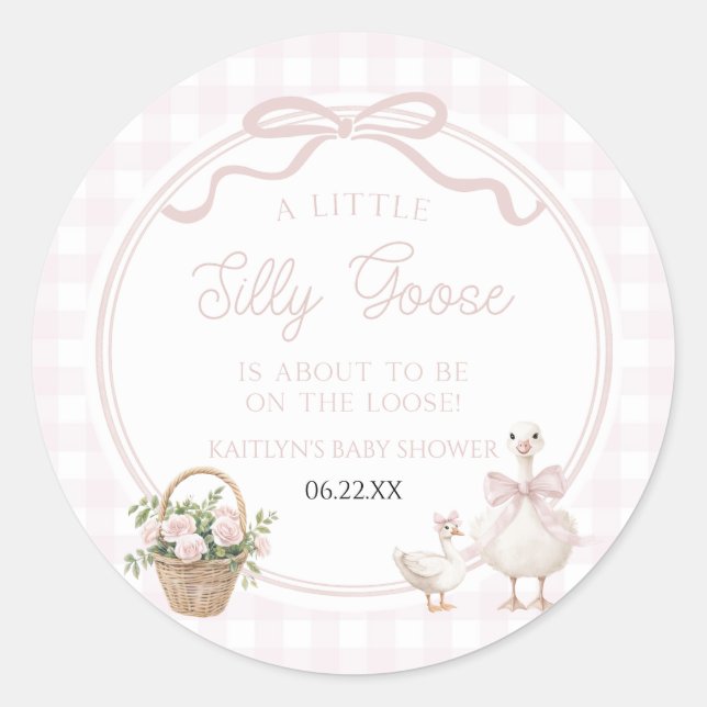 Adesivo A Little Silly Goose Pink Floral Bow Baby Shower (Frente)
