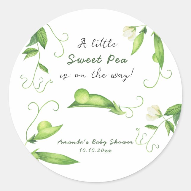 Adesivo A Little Sweet Pea Is On The Way Baby Shower (Frente)