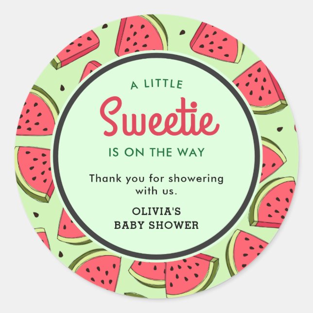 Adesivo A Little Sweetie Watermelon Baby Shower Thank You  (Frente)