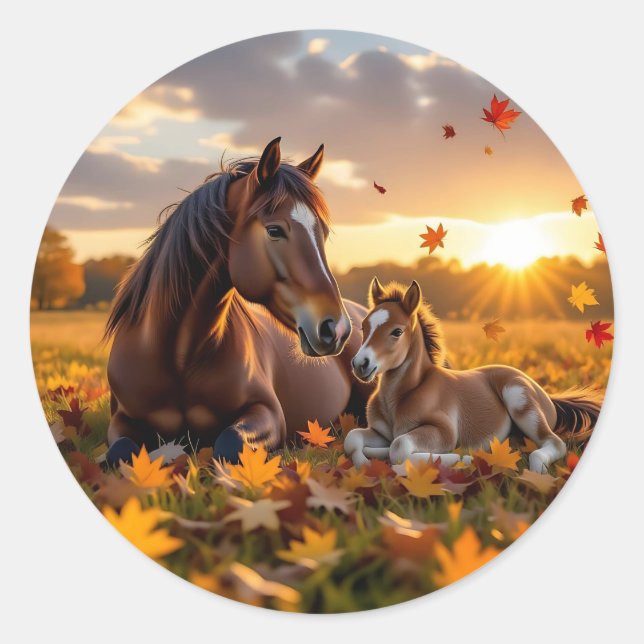 Adesivo A Mama Horse and her Foal in Autumn (Frente)