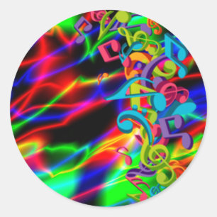 Adesivo a música colorida nota o fundo brilhante de néon