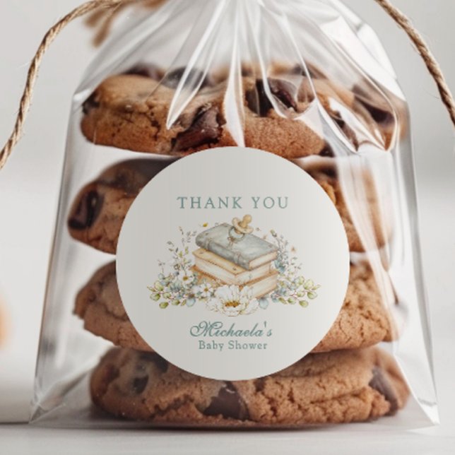 Adesivo A New Chapter Begins Rustic Book Theme Baby Shower (Criador carregado)