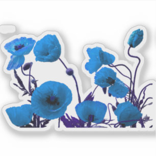 Adesivo A papoila floral azul floresce a arte brilhante da