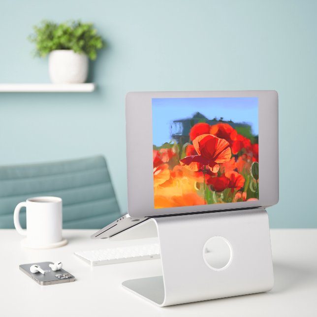 Adesivo A papoila - pintura a óleo (Laptop na mesa)