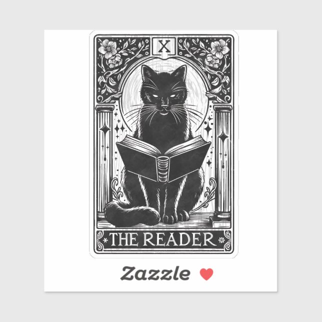 Adesivo A Placa de Tarot de Gato Preto do Leitor (Folha)