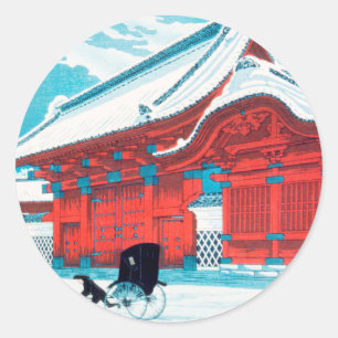 Adesivo A Porta Vermelha de Hongo em Neve por Hiroaki Taka