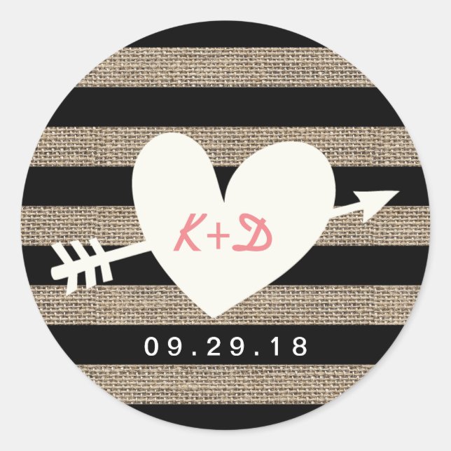 Adesivo A serapilheira listra o favor rústico do casamento (Frente)