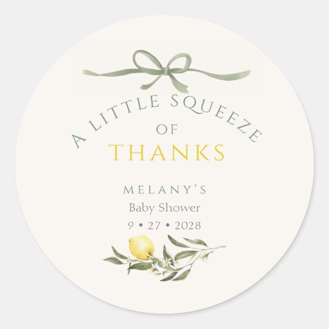 Adesivo A Squeeze of Thanks Lemon Citrus Baby Shower (Frente)