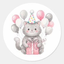 A Sweet Whimsical Cat with Birthday Gift