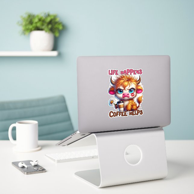 Adesivo A Vida Acontece Café Ajuda  (Laptop na mesa)