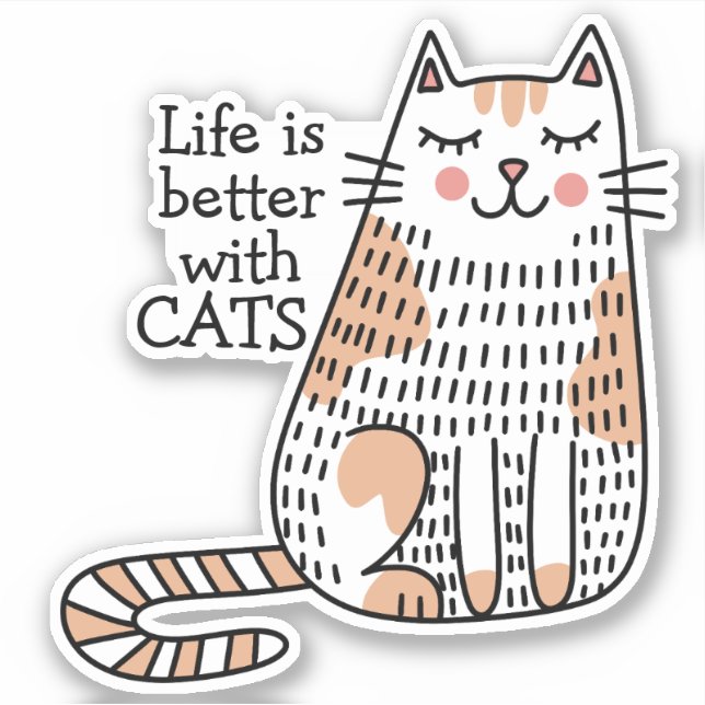 Adesivo A Vida é Melhor Com Gatos Doodle (Frente)