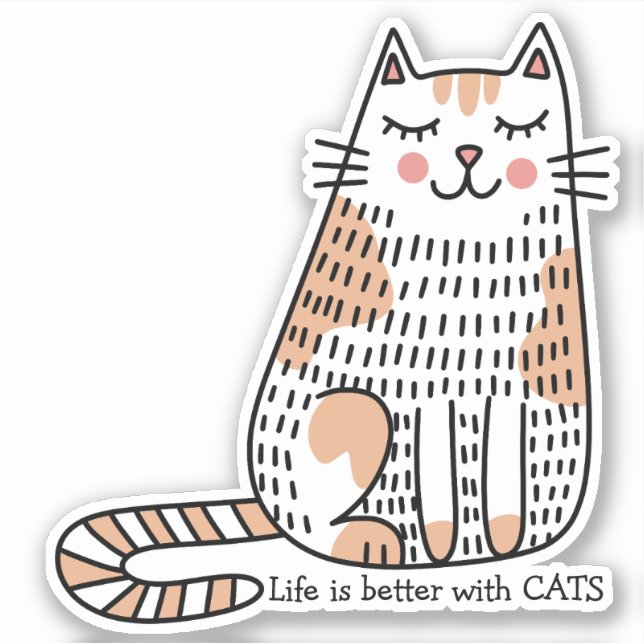 Adesivo A Vida É Melhor Com Gatos Doodle (Frente)