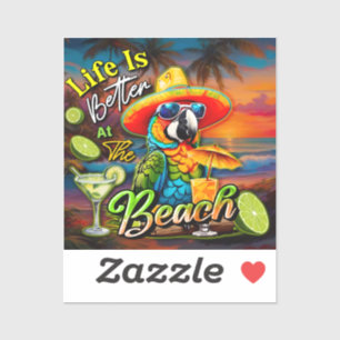 Adesivo A Vida É Melhor No Papagaio Tropical De Praia