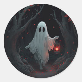 Adesivo A white ghost holding a red lantern in a hamfores