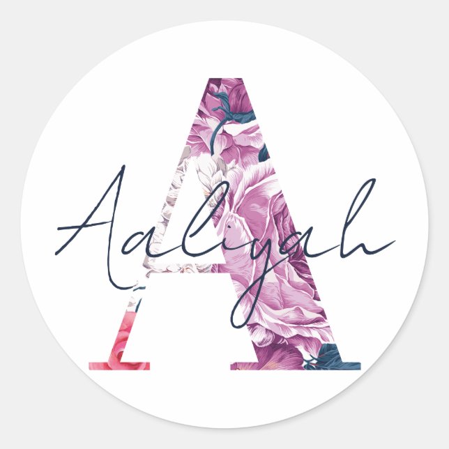 Adesivo Aaliyah Name Custom Sticker Girls Label Floral A (Frente)
