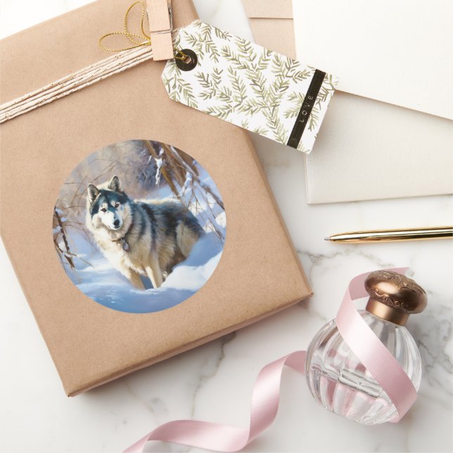 Adesivo Aaskan Malamute Deixe Nevar Natal (Presentear)