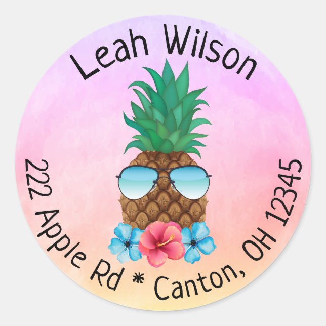 Adesivo Abacaxi com óculos escuros devolva o rótulo do end (Frente)