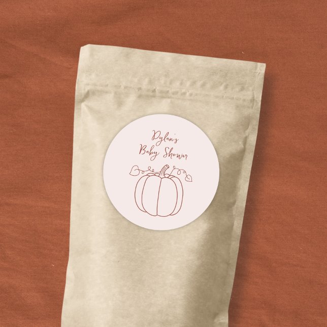 Adesivo Abaixe a Aba de Bomba, outono, Chá de fraldas de P (Pumpkin Fall Autumn Hand Drawn Doodle Baby Shower Classic Round Sticker)