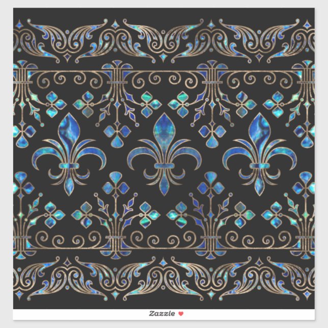 Adesivo Abalone Shell e ouro ornamento Fleur-de-lis (Folha)