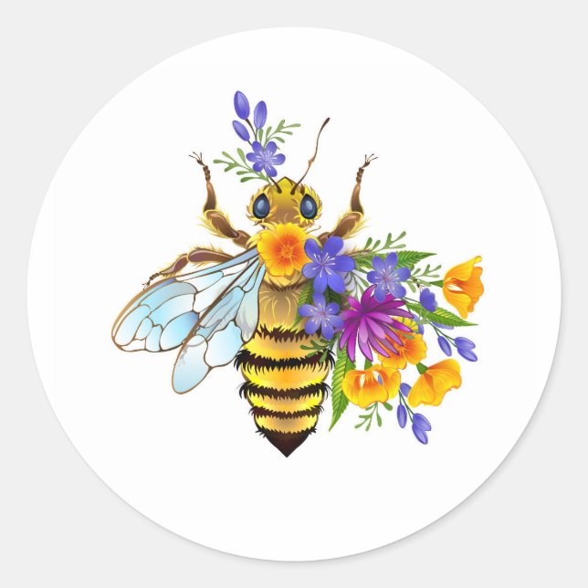 Adesivo Abeja flor com plantas silvestres (Frente)