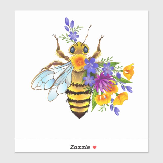 Adesivo Abeja flor com plantas silvestres (Folha)