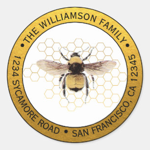 Adesivo Abeleta Rústica Redonda Morada Endereço Dourado