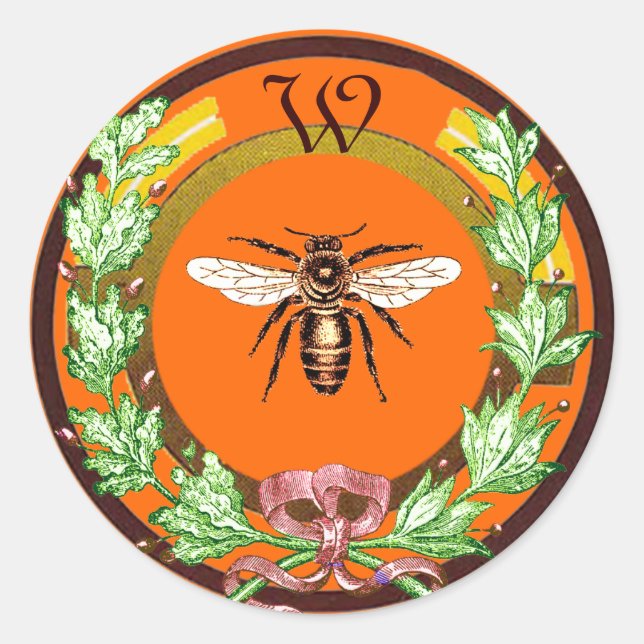 ADESIVO ABELHA DE MEL, FALHA COM FOLHAS DE MACACA MONOGRAM (Frente)